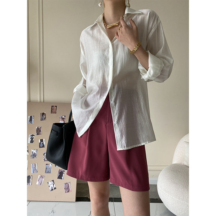 Damen elegante Viskosebluse mit überschnittenen Schultern und dekorativem Kragen Drune