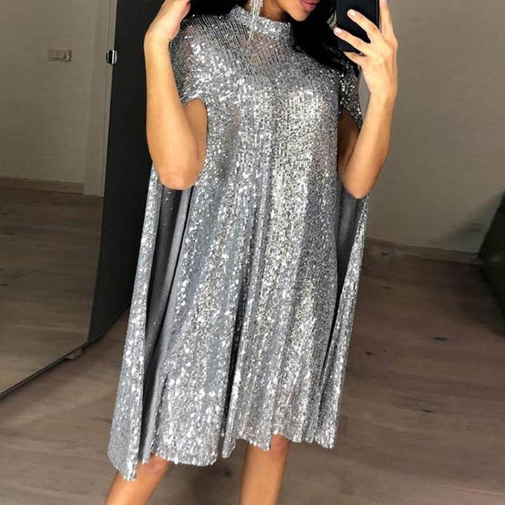 Damen Glamouröses Pailletten-Cocktailkleid mit Cape-Ärmeln Drune