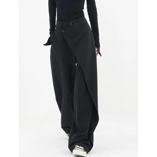 Damen elegante weit geschnittene Palazzo-Hose mit asymmetrischen Schnittdetails Drune
