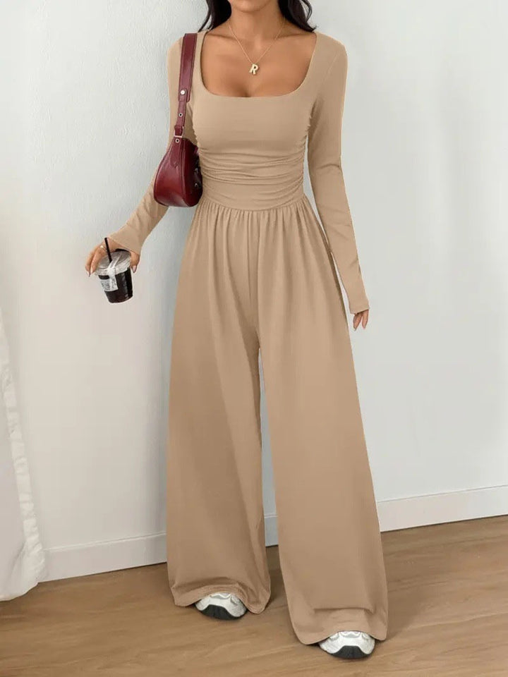 Damen Jumpsuit mit weitem Bein, eckigem Ausschnitt und geraffter Taillenpartie Drune