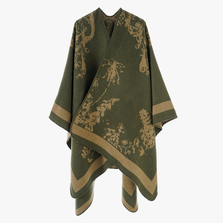 Damen Oversize-Jacquard-Cape aus Wollmix mit abstraktem Blumenmuster Drune
