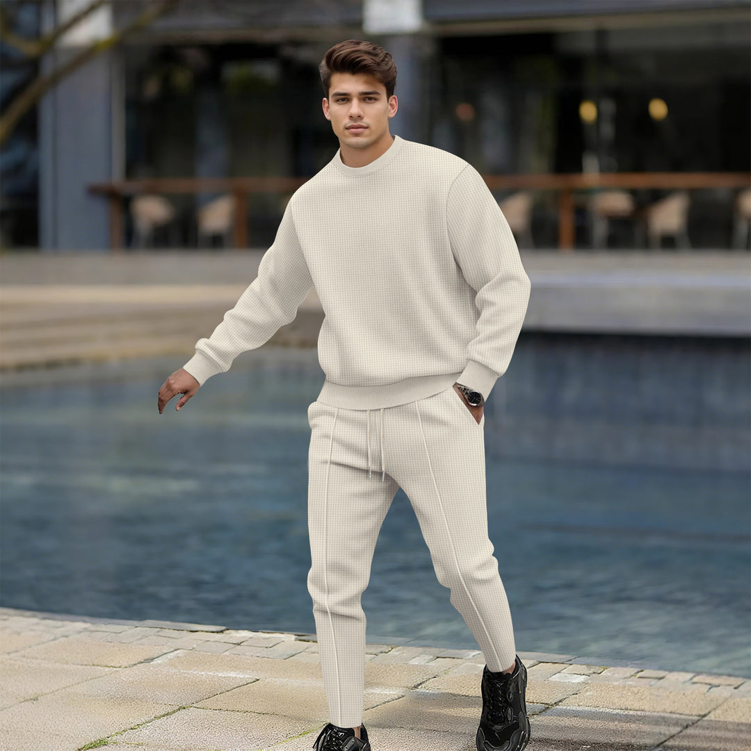 Herren lässiger Strickpullover und Jogginghose mit elastischem Bund Drune