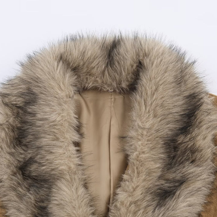 Damen Kunstlederjacke mit elegantem Kunstfellkragen Drune