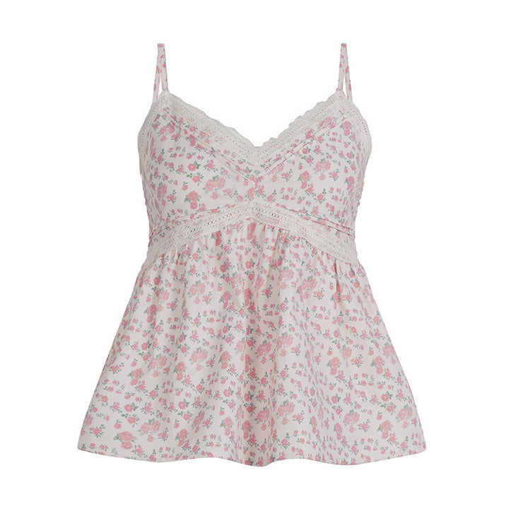 Damen Spitzen-Cami-Top mit floralem Design und lockerem Schnitt Drune