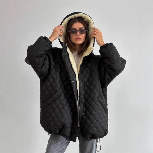 Damen Oversize Steppjacke mit Teddyfutter und Kapuze Drune