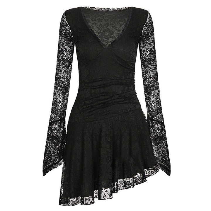 Damen Wickelkleid mit Spitzenärmel und voluminösem Rock Drune