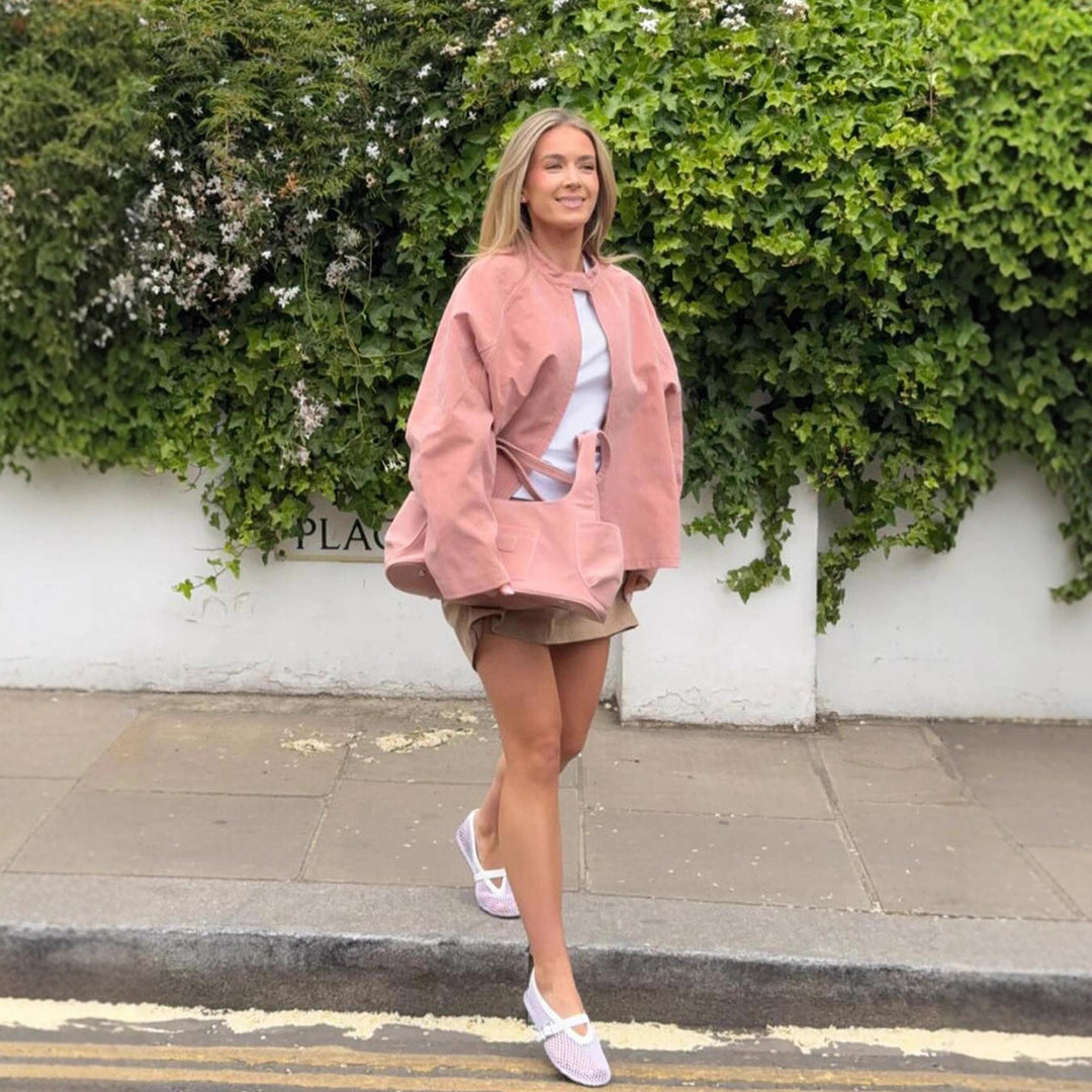 Damen lässige Oversized-Jacke mit hohem Kragen Drune