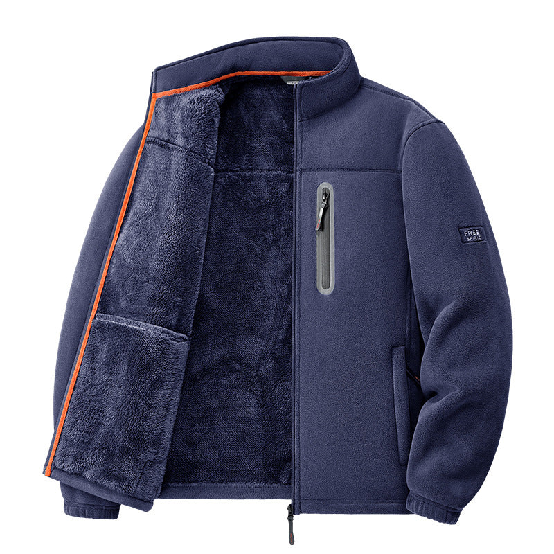 Herren nan Thermo-Fleecejacke mit hochflorigem Teddyfutter, Brust-Reißverschlusstasche und winddichter Front Drune