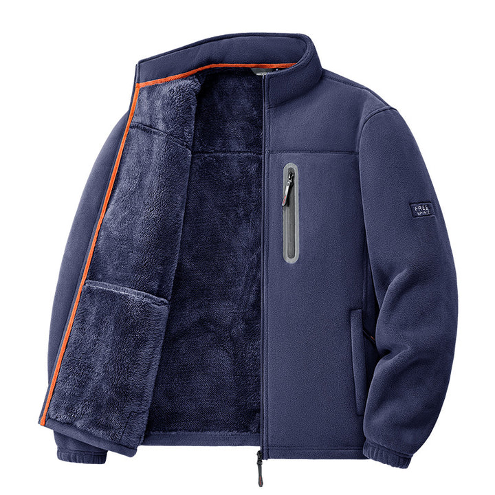 Herren nan Thermo-Fleecejacke mit hochflorigem Teddyfutter, Brust-Reißverschlusstasche und winddichter Front Drune