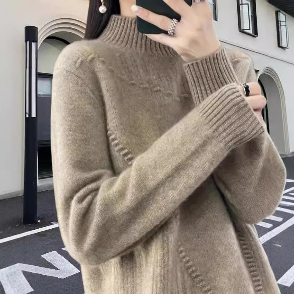 Damen Strickpullover mit elegantem Stehkragen und strukturiertem Design Drune