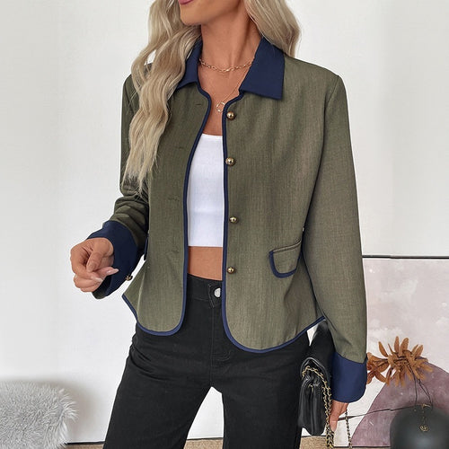 Damen Modische Blazerjacke mit kontrastierenden Ärmeln Drune