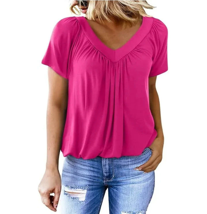 Damen V-Ausschnitt Bluse mit weichem Fall und modischem Schnitt Drune