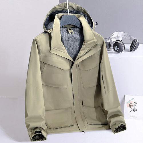 Herren Wasserabweisende Field-Utility-Jacke mit Kapuze und Mehrfach-Taschen Drune
