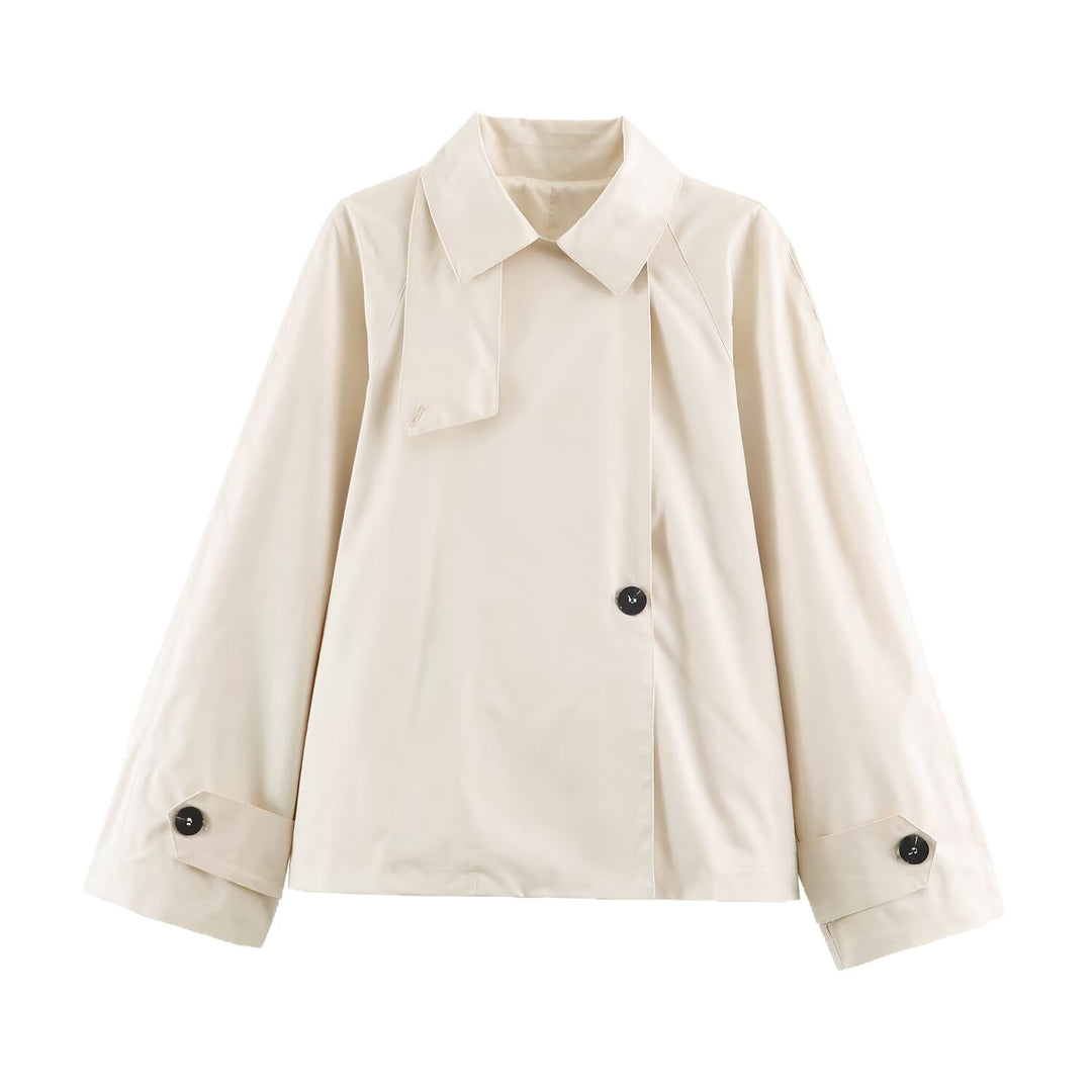 Damen Kurzer Boxy‑Trenchcoat mit asymmetrischer Knopfleiste und Armriegel Drune