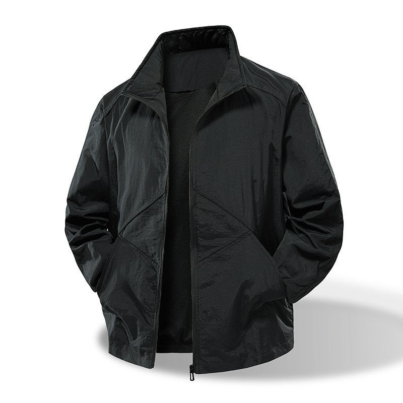Herren Leichte Windbreaker-Outdoorjacke mit Stehkragen, Zweiwege-Reißverschluss und verdeckten Taschen Drune