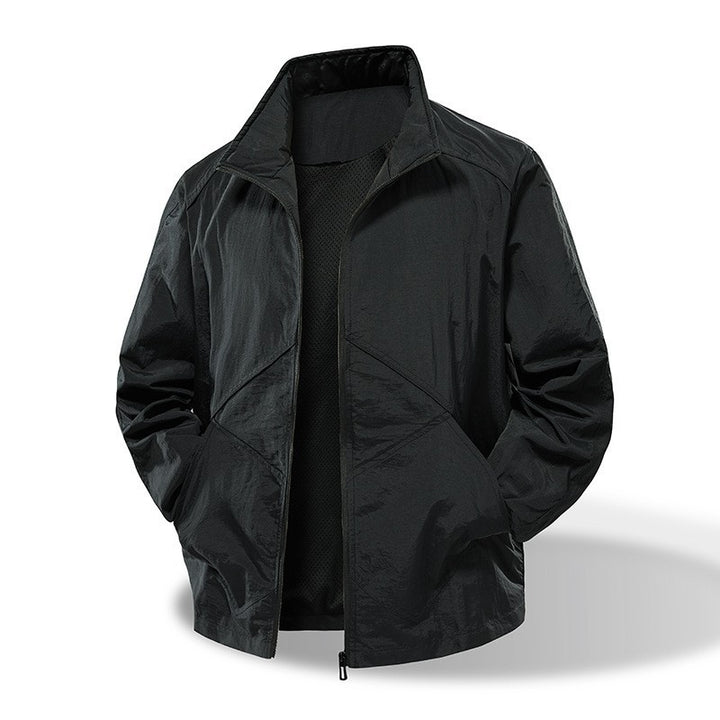 Herren Leichte Windbreaker-Outdoorjacke mit Stehkragen, Zweiwege-Reißverschluss und verdeckten Taschen Drune