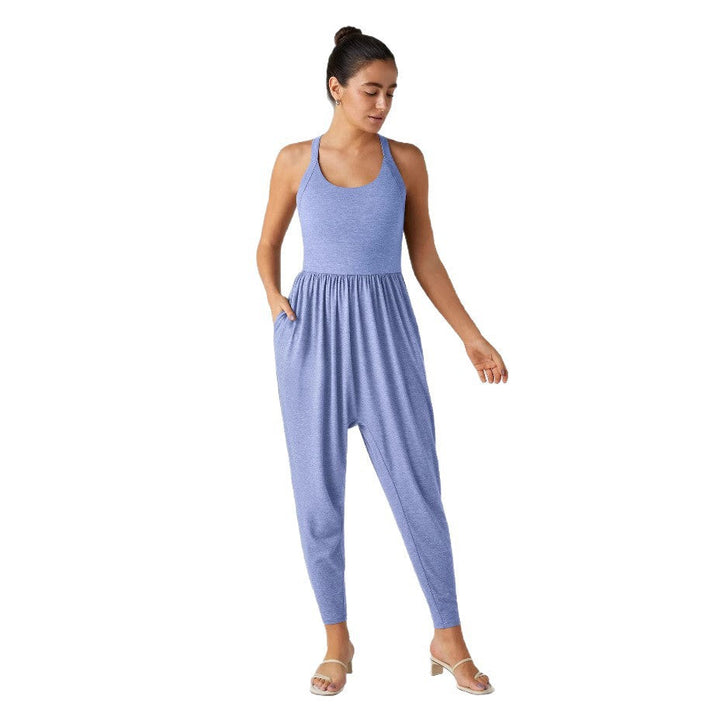 Damen nan lässiger Jersey-Overall mit Racerback, smockierter Taille und seitlichen Eingrifftaschen Drune