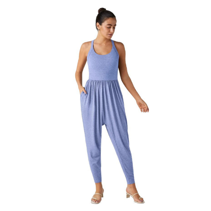 Damen nan lässiger Jersey-Overall mit Racerback, smockierter Taille und seitlichen Eingrifftaschen Drune