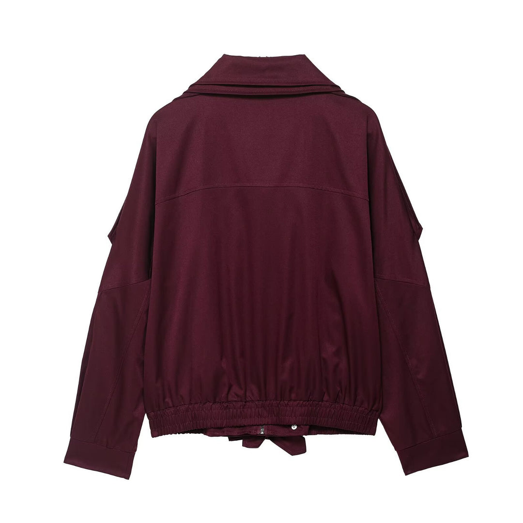 Damen lässige Windbreaker-Jacke mit Taillenkordelzug und hohem Kragen Drune