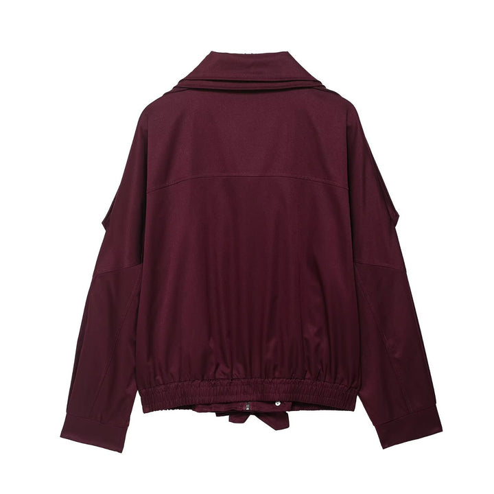 Damen lässige Windbreaker-Jacke mit Taillenkordelzug und hohem Kragen Drune
