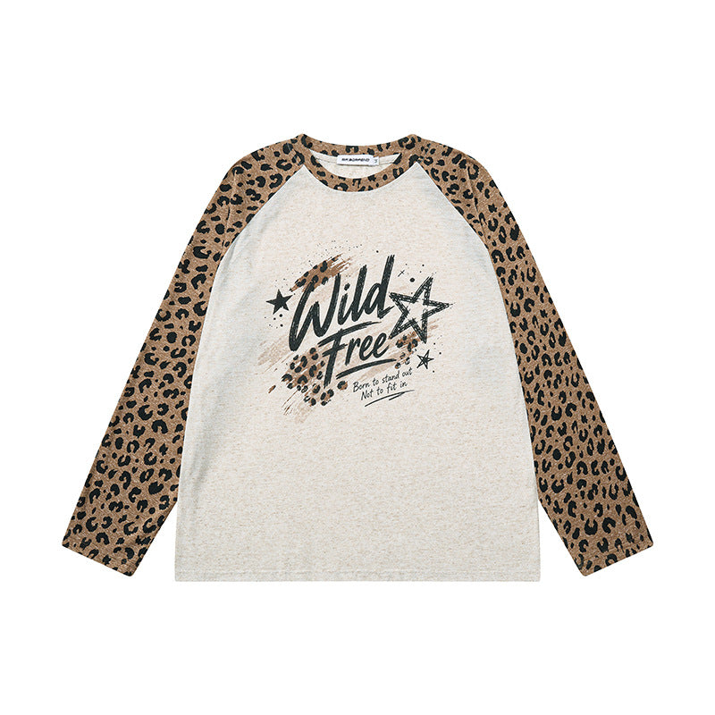 Damen Baumwoll-Langarmshirt im Raglanstil mit Leo-Ärmeln und Statement-Frontprint Drune