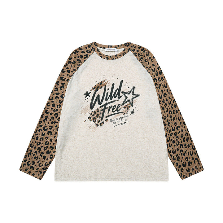 Damen Baumwoll-Langarmshirt im Raglanstil mit Leo-Ärmeln und Statement-Frontprint Drune