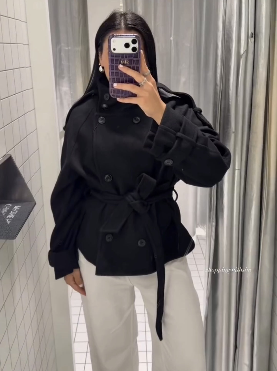 Damen Kurzblouson‑Trenchcoat aus Wollmix mit hohem Stehkragen und Bindegürtel Drune