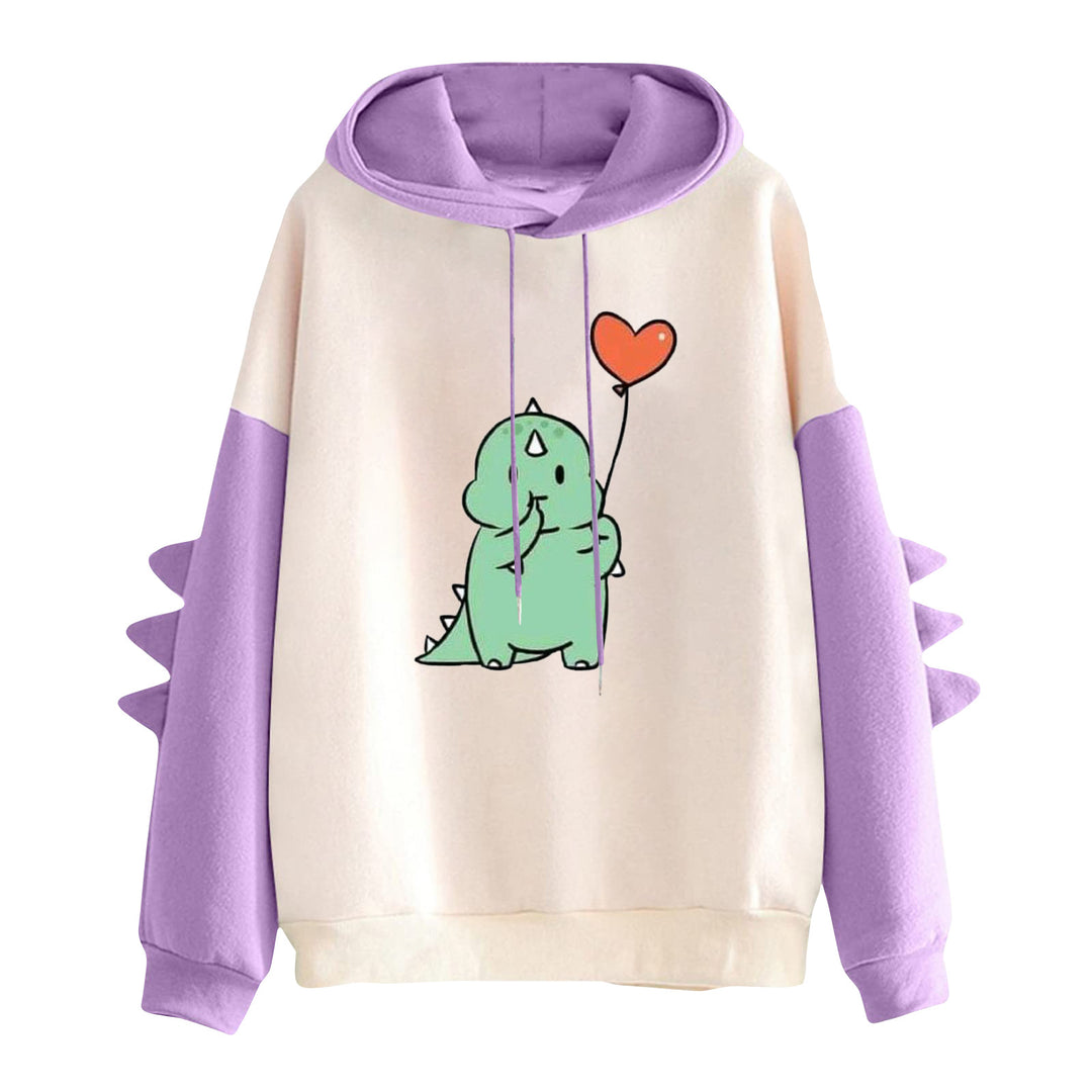 Damen nan Kapuzenpullover mit niedlichem Dinosaurierprint und dreidimensionalen Stacheln Drune
