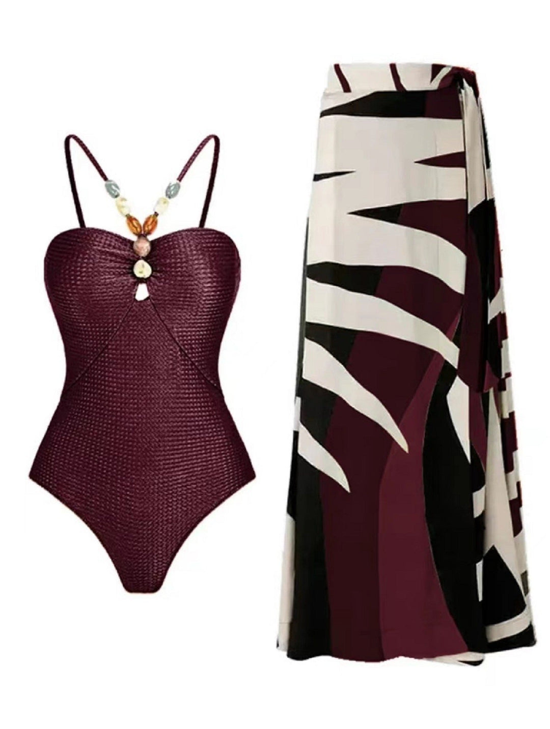 Damen Badeanzug mit elegantem Wickelrock und modischen Schmuckdetails Drune