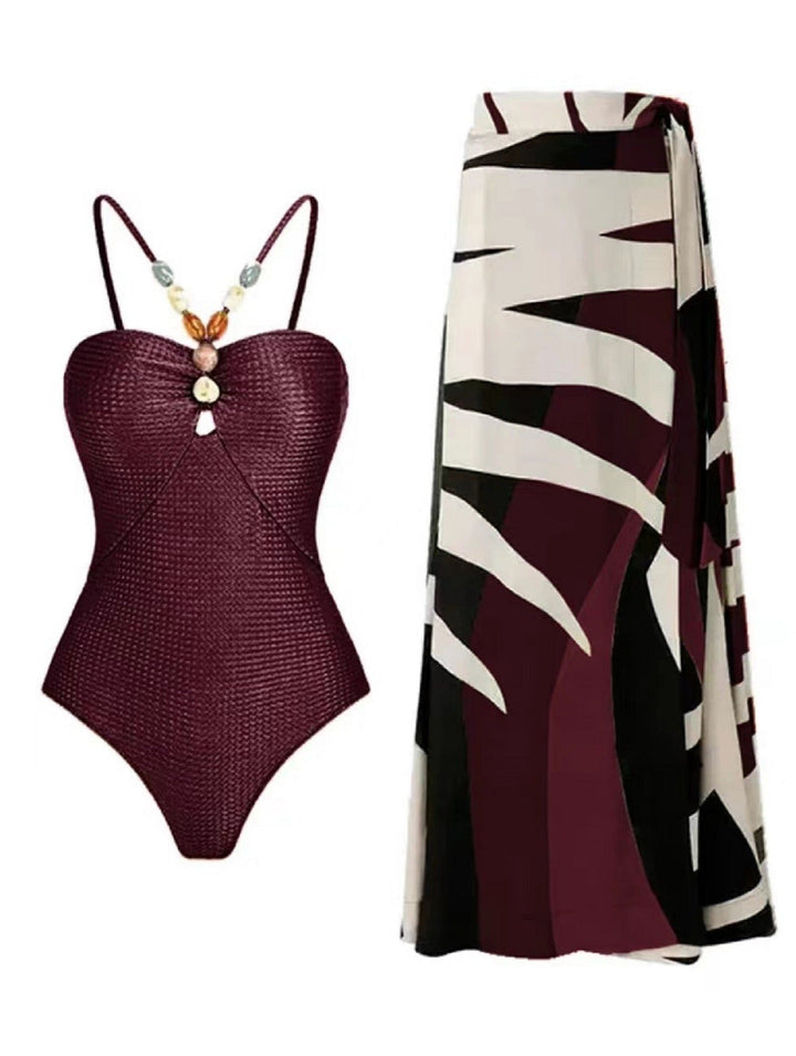 Damen Badeanzug mit elegantem Wickelrock und modischen Schmuckdetails Drune