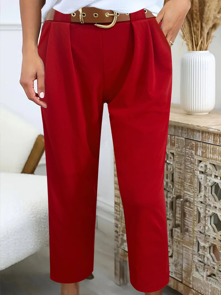 Damen elegante High-Waist Hose mit dekorativen Falten und praktischen Taschen Drune