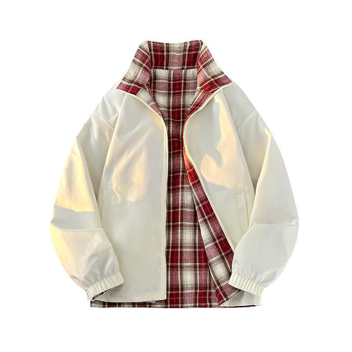 Damen lässige Windjacke mit kariertem Innenfutter und hohem Kragen Drune