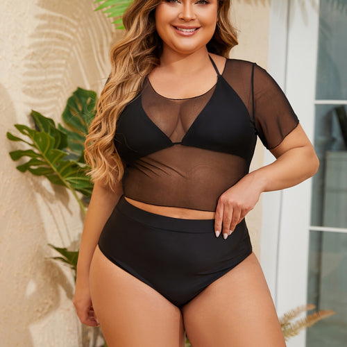 Damen Bikini-Oberteil mit transparentem Overlay und figurbetontem Unterteil Drune