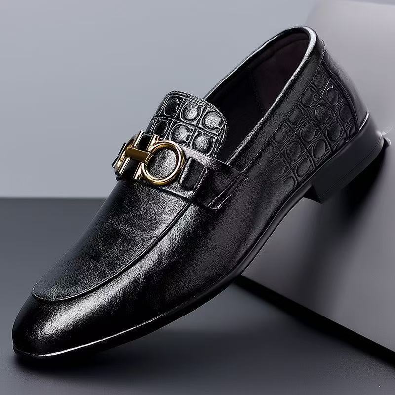 Herren Eleganter Lederlook-Loafer mit Krokoprägung und goldener Bit-Schnalle Drune