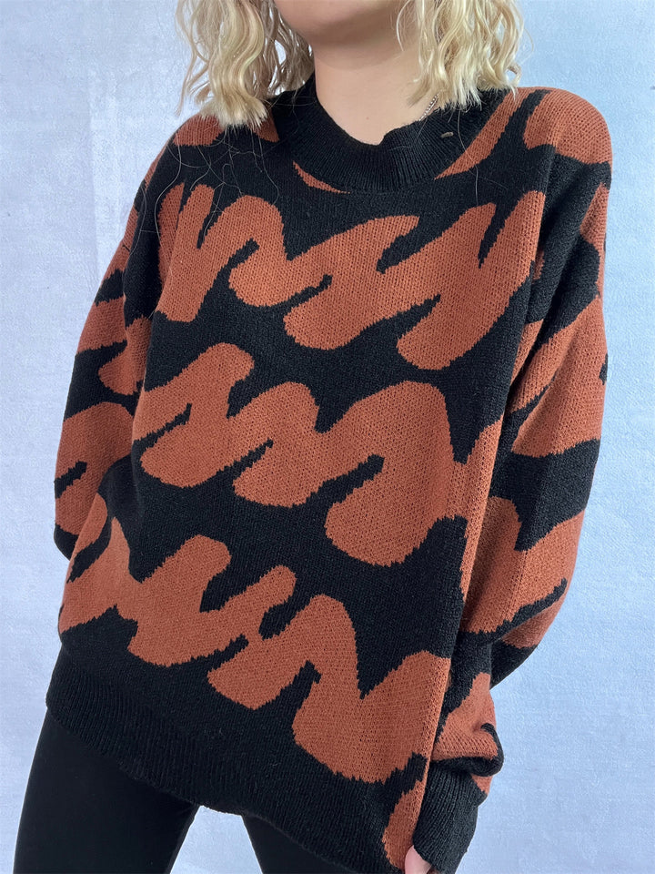 Damen Oversized Strickpullover mit auffälligem Muster Drune