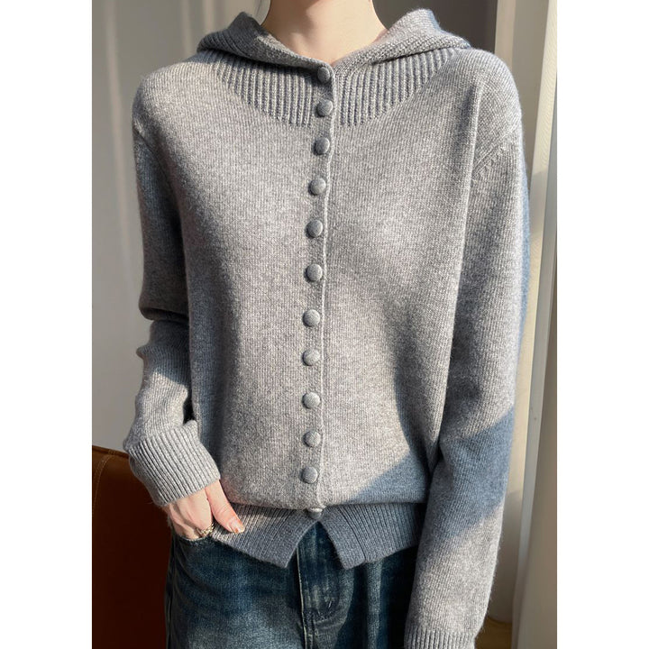 Damen Strickjacke mit Kapuze und durchgehendem Knopfverschluss Drune
