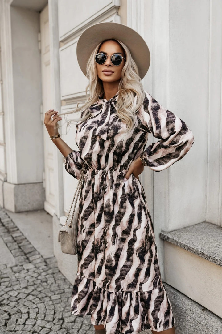 Damen Midi-Kleid mit fließendem Schnitt und Raffungen Drune