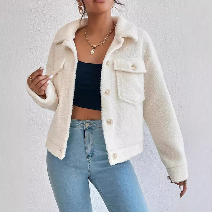 Damen Kuschelige Fleecejacke im stylishen Design mit Taschen Drune