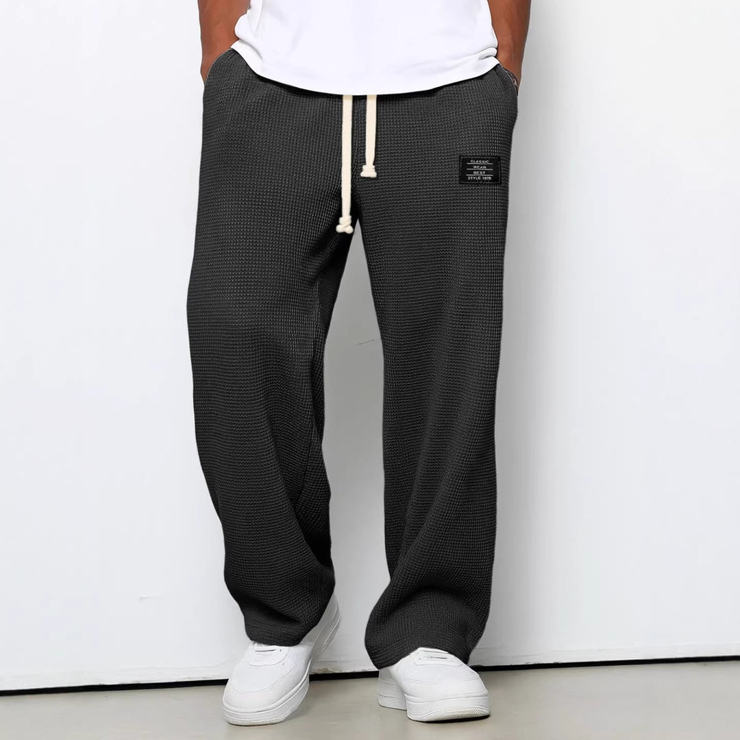Herren nan lässige Waffelstrick Loungehose mit Kordelzug und geradem Schnitt Drune