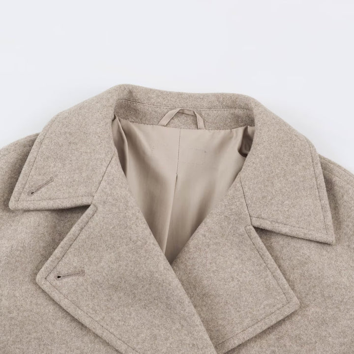 Damen Midilanger Wollmix-Doppelreihenmantel mit weitem Revers und Eingrifftaschen Drune