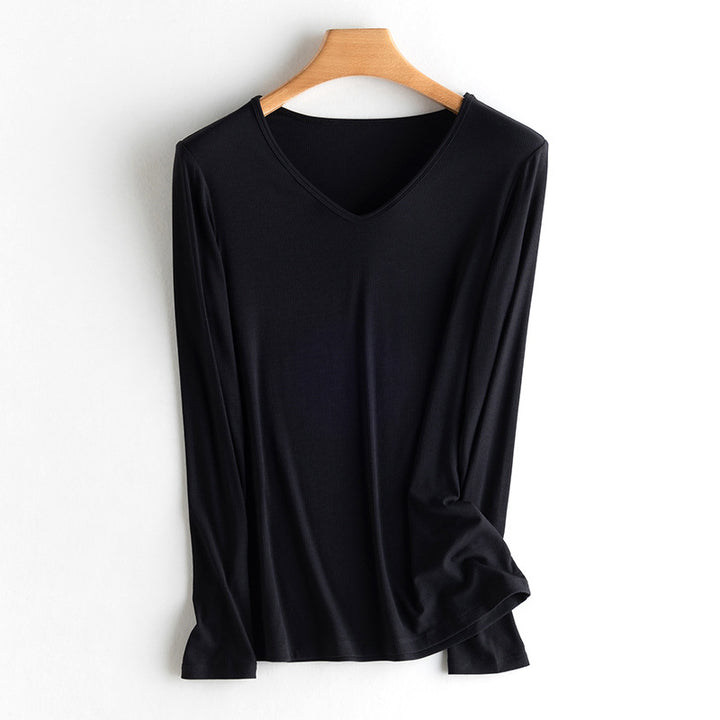 Damen Langarm-Feinrippshirt aus weichem Modal-Baumwollmix mit Rundhalsausschnitt Drune