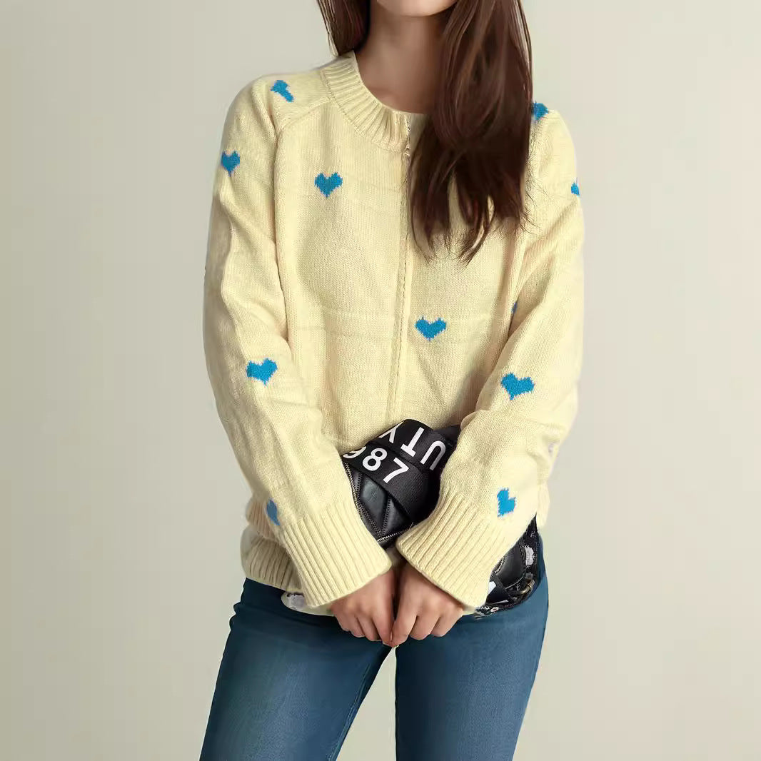 Damen modischer Strickcardigan mit Herzmuster und Reißverschluss Drune