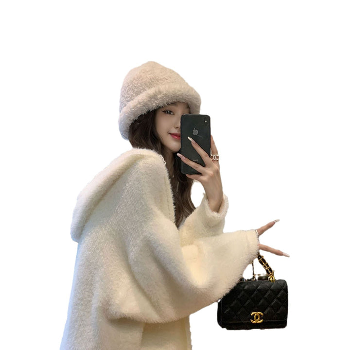 Damen Flauschiger Strickcardigan mit lässigen Taschen und offenem Schnitt Drune