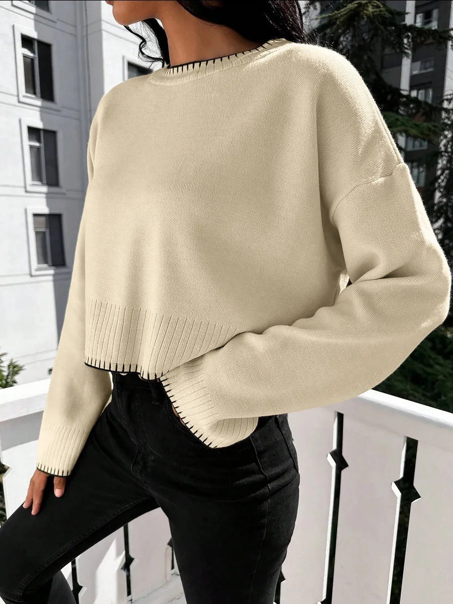 Damen Modischer Pullover mit asymmetrischen Kanten und strukturiertem Design Drune