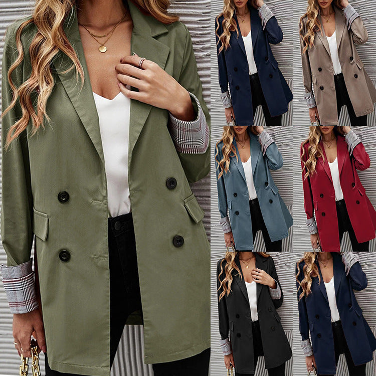 Damen eleganter Blazer mit doppelter Knopfleiste und gestreiften Ärmeln Drune
