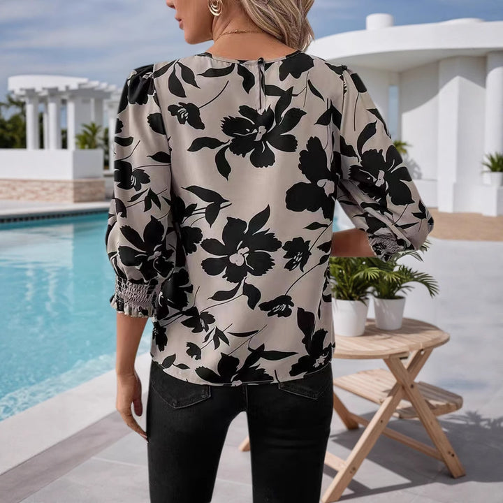 Damen Bluse mit floralem Druck und Rüschenärmeln Drune