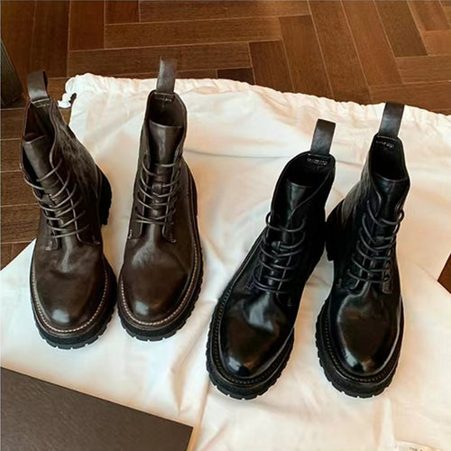 Damen robuste Schnürstiefel aus hochwertigem Leder mit rutschfester Sohle Drune