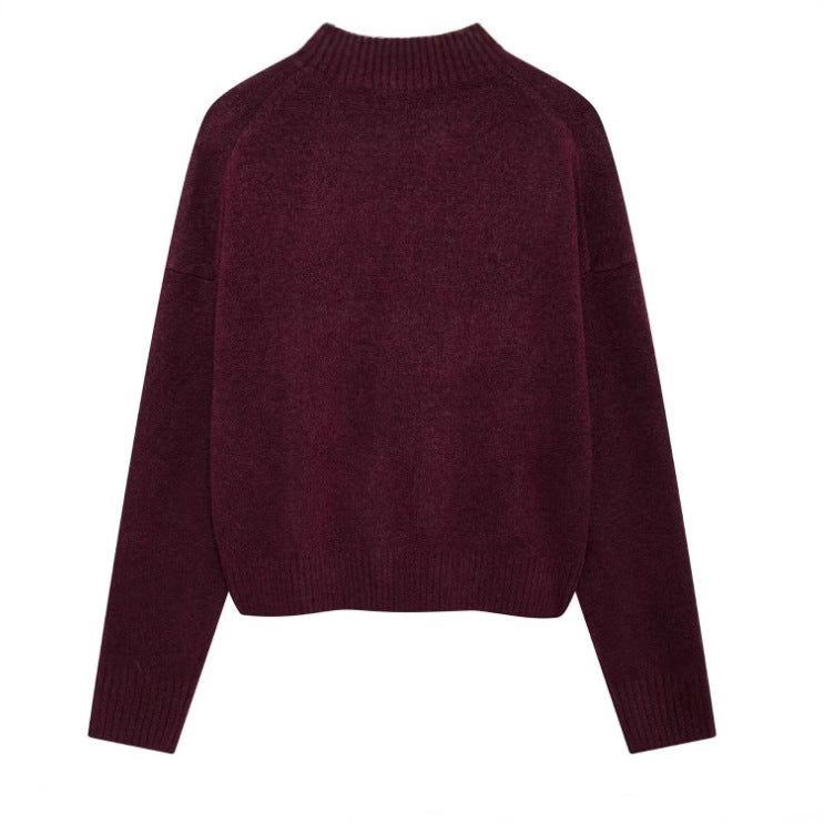 Damen 200+ gerippter Cropped‑Pullover mit Stehkragen und Oversize‑Ärmeln Drune