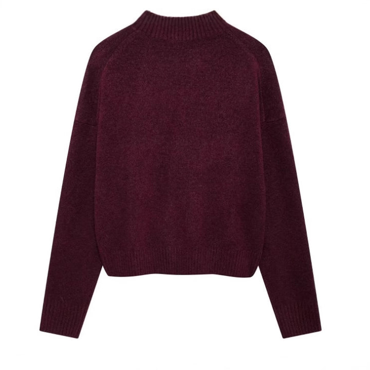 Damen 200+ gerippter Cropped‑Pullover mit Stehkragen und Oversize‑Ärmeln Drune
