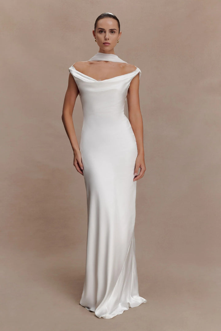 Damen Elegantes Satin-Abendkleid mit schulterfreiem Design Drune
